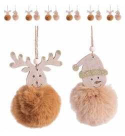 Set 12 Addobbi di Natale a Pompon Renna e Pupazzo 11 cm