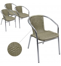 Set 4 sedie bar impilabili con struttura in alluminio e seduta in filo d'acciaio color paglia