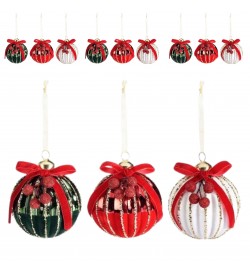 Palline per Albero di Natale Artigianali in Vetro Bianche e Rosse - 12 Pezzi , 8 Centimetri