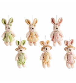 Set 6 Decorazioni Pasquale a Forma di Coniglietti da Appendere, 6 Pezzi