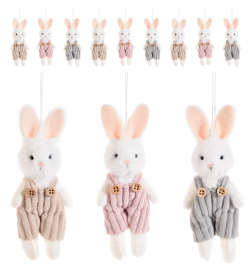 Set 9 Conigli in Stoffa Imbottita da Appendere Decorazione Pasquale Artigianale