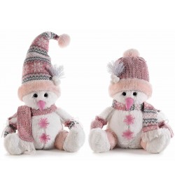 Pupazzi di neve natalizi rosa in peluche con cappello e sciarpa