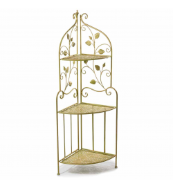 Mobile Angolare a 3 Ripiani in Metallo Verde e Oro