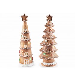 Set 2 Alberi di Natale da Tavolo con Luci Led, Fantasia Biscotti Natalizi - Altezza 25 cm