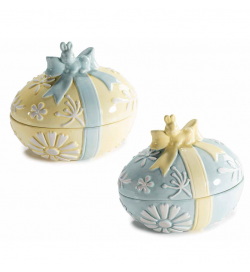 Set 2 Barattoli per Alimenti in Ceramica a Forma di Uovo Pasquale