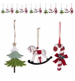 Set 18 decorazioni natalizie in panno da appendere, figure assortite