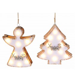 Angelo e albero di Natale luminosi da appendere set da 4 decorazioni