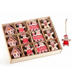 Set 72 decorazioni Natalizie in legno da appendere, figure assotite – 5,5 x 6 centimetri