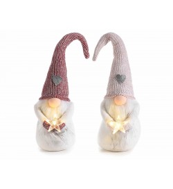 Babbo Natale Luminoso in Stoffa e Pelliccia Set da 2 Decorazioni Natalizie da Tavolo Idea Regalo