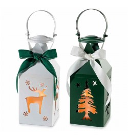 Set 2 Lanterne Natalizie Traforate con Renna e Albero