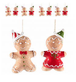 Addobbi natalizi da appendere, Omino pan di zenzero in ceramica - Set da 10 decorazioni