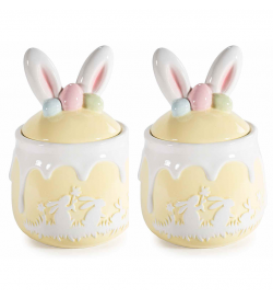 Set 2 Barattoli per Alimenti in Ceramica a Forma di Coniglietto
