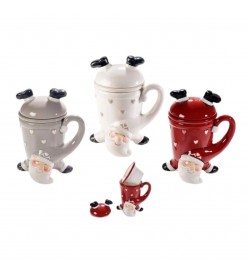 Tazze per Tisane con Filtro e Coperchio a Forma di Babbo Natale - Set da 3