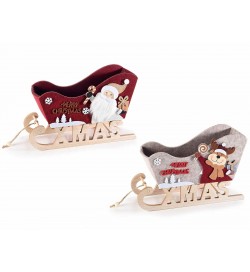 Set 2 Cestini a Slitta Natalizia in Legno e Panno – Decorazione Natalizia Portadolci