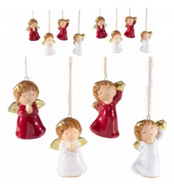 Decorazioni Natalizie da Appendere a Forma di Angeli in ceramica Dipinta - 8 Pezzi