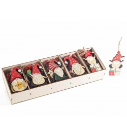 Decorazioni Natalizie da Appendere in Legno Intagliato a Forma di Gnomi Set 60 Pezzi Assortiti Scatola Regalo