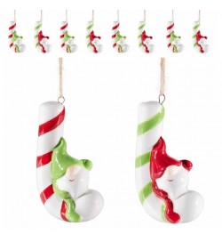 Decorazioni Natalizie da Appendere in Ceramica con Bastoncino e Gnomo - Set da 8