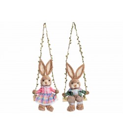 Coniglietti Pasquali in Paglia su Altalena, Idea Regalo Pasqua, 2 Pezzi