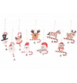Decorazioni Natalizie da Appendere per la Casa e l'Albero in Legno Addobbi Natalizi con Personaggi Assortiti Set 54 Pezzi Altezza 8 Cm