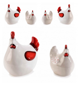 Set 4 Galline in Ceramica Dipinta a Mano, Decorazione per la Casa