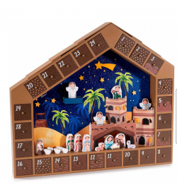 Calendario dell’Avvento presepe in legno con statuine componibili e cassettini