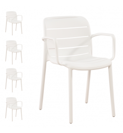 Set 4 sedie da esterno bianche con braccioli in polipropilene