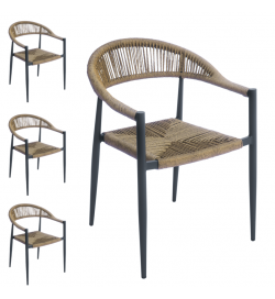 Set 4 sedie per bar e giardino impilabili in alluminio grigio e paglia