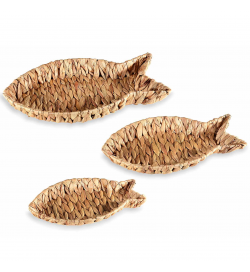 Set 3 Vassoi Decorativi a Pesce in Fibra Naturale