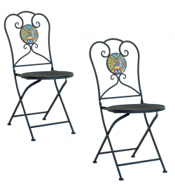 Set 2 sedie da giardino pieghevoli in metallo nero e maioliche in ceramica