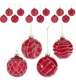 Palline Albero di Natale in Vetro Rosso e Oro Artigianali da Appendere 12 Pz