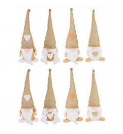 Babbo e Mamma Natale in panno con cuore e campanella - Set 8 decorazioni natalizie per la casa